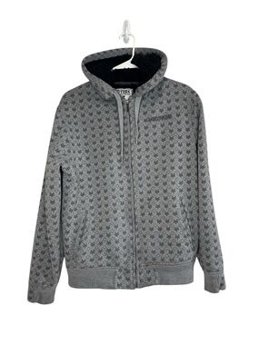 Vintage Y2K Zoo York Men's Gray Print Lined Full Zip Hoodie Medium